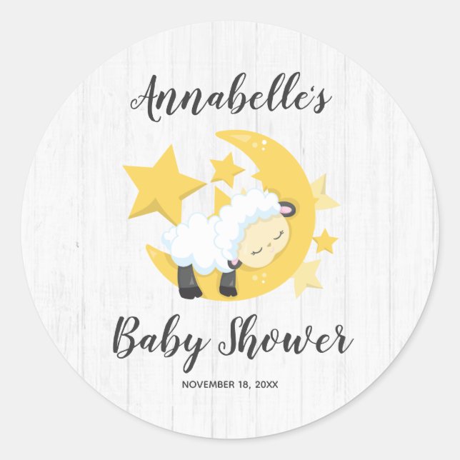Celestial Moon Stars & Lamb Baby Shower Invitation Classic Round Sticker (Front)
