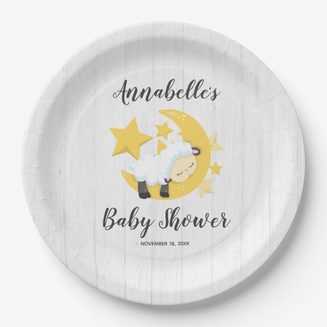 Celestial Moon Stars & Lamb Baby Shower Paper Plate (Front)