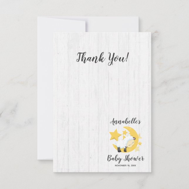 Celestial Moon Stars & Lamb Baby Shower Thank You Card (Front)