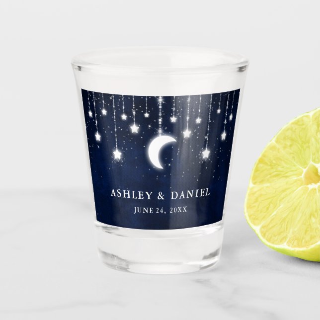 Celestial Moon Stars Lights Wedding Shot Glass (Front)