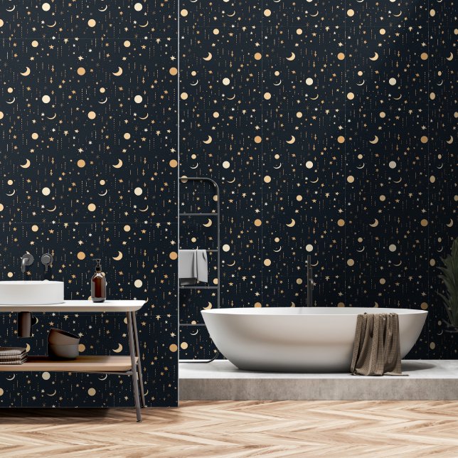 Celestial Moon Stars Luxurious Wallpaper (Bathroom)