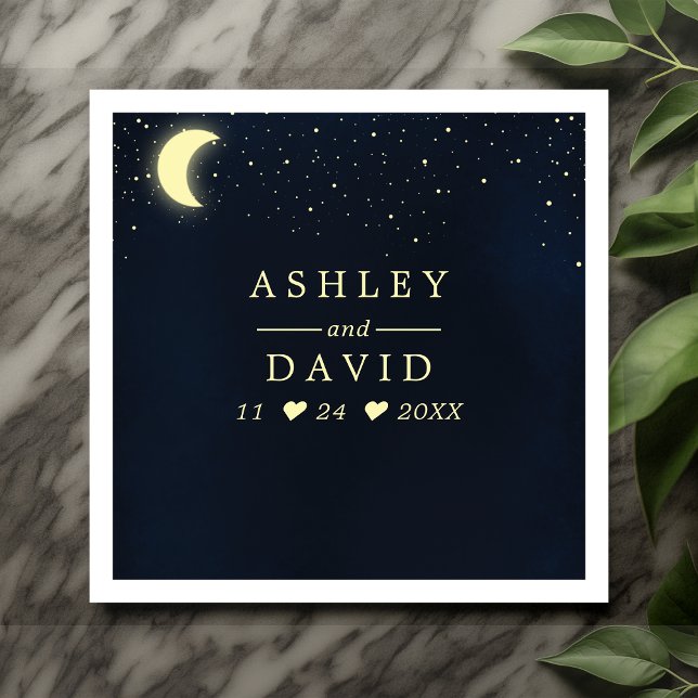 Celestial Moon Stars Midnight Blue Wedding Napkin (Creator Uploaded)
