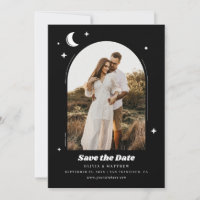 Celestial Moon & Stars. Modern Black Photo Wedding