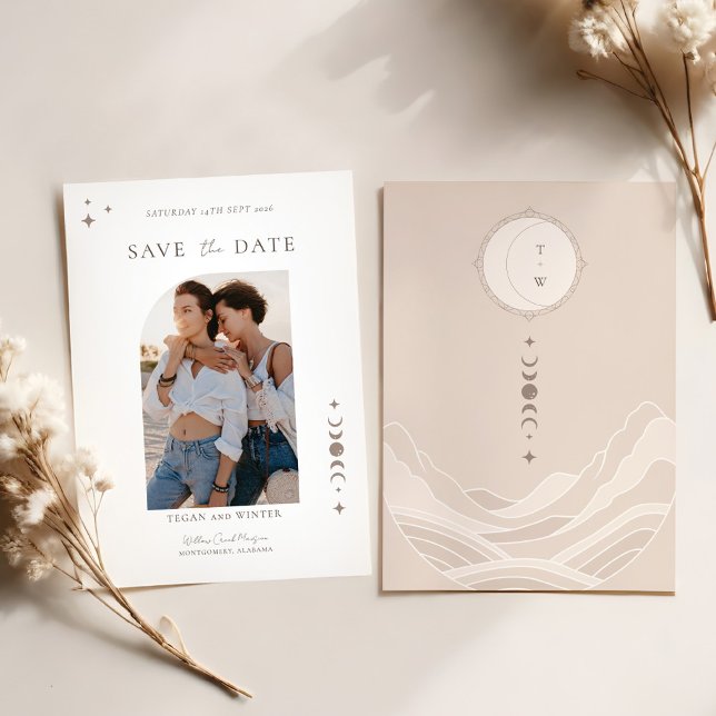 Celestial Moon Stars Monogram Save The Date Photo Invitation (Celestial Moon Stars Monogram Save The Date Photo Invitation)