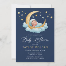 Celestial Moon & Stars Navy Boy Baby Shower 