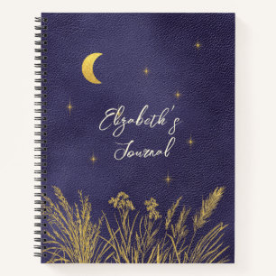 Celestial Moon Stars Personalized Blue Journal