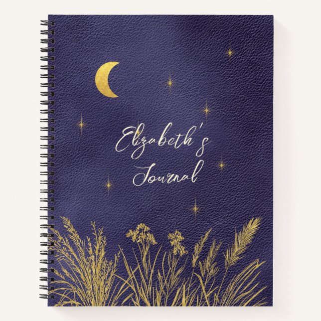 Celestial Moon Stars Personalized Blue Journal (Front)