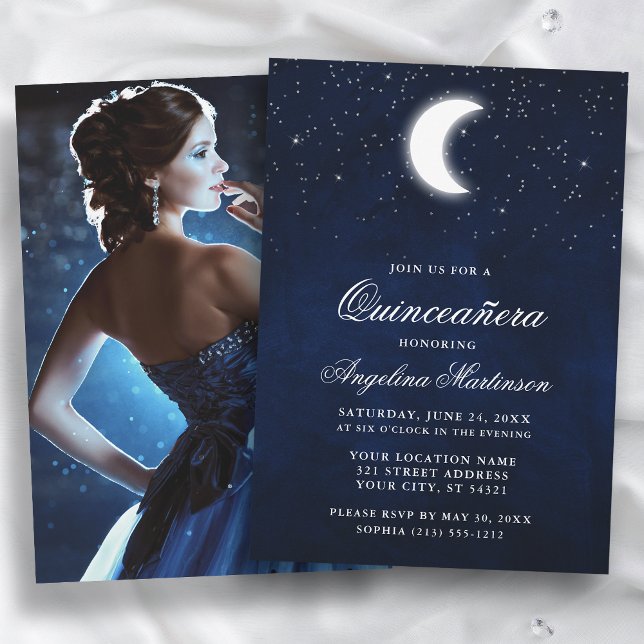 Celestial Moon Stars Photo Quinceanera Invitation (Customize to change text size or text style.)