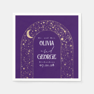 Celestial Moon Stars Purple Wedding  Napkin