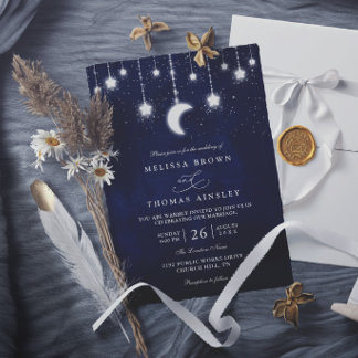 Celestial Moon Stars String Lights Elegant Wedding Invitation