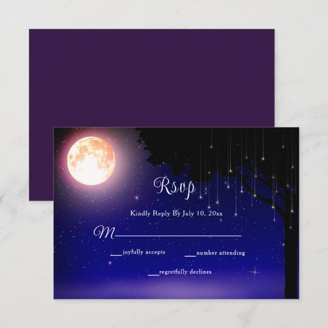 Celestial Moon Stars String Lights Wedding RSVP Card (Front/Back)