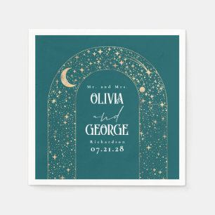 Celestial Moon Stars Teal Wedding  Napkin