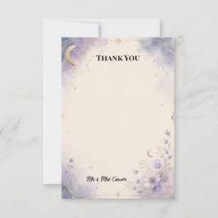 Celestial Moon Stars Watercolor Wedding Thank You  Card