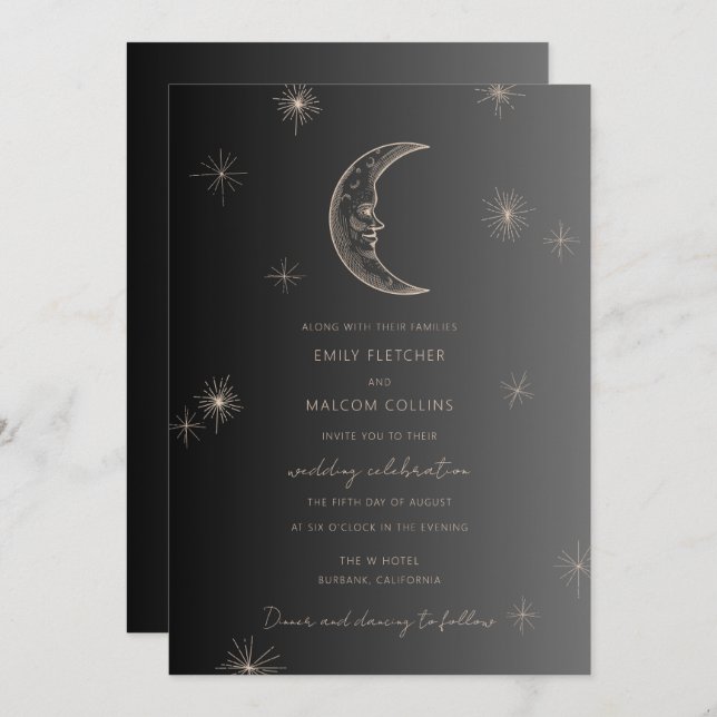 Celestial Moon Stars Wedding Invitation (Front/Back)