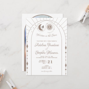 Celestial Moon & Sun Monogram Crest RSVP QR Code Invitation