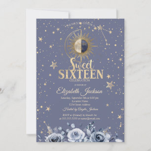 Celestial Moon Sun Moon Stars Lavander Sweet 16 Invitation