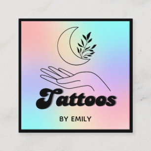 Celestial Moon Tattoo Salon Holographic Square Business Card