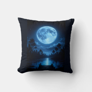 Celestial Moonlit Forest Reflection Aesthetic Throw Pillow