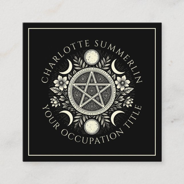Celestial Moons Black Square Business Card (Front)
