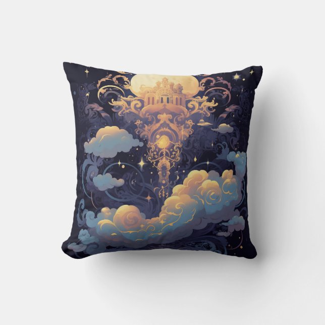 Celestial Moons Magic Cosmic,Stars purple Clouds Throw Pillow (Front)