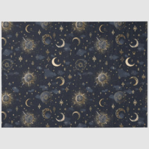 Celestial Moons & Stars Wrapping Paper Gold/Navy