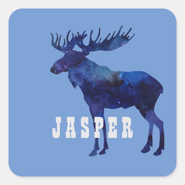 Celestial Moose Silhouette Custom Square Sticker (Front)
