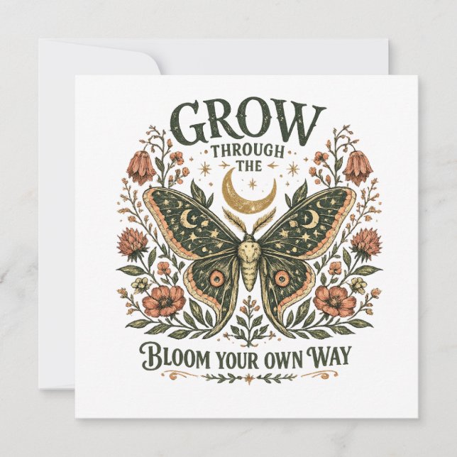 Celestial Moth Floral Sticker Invitation (Front)