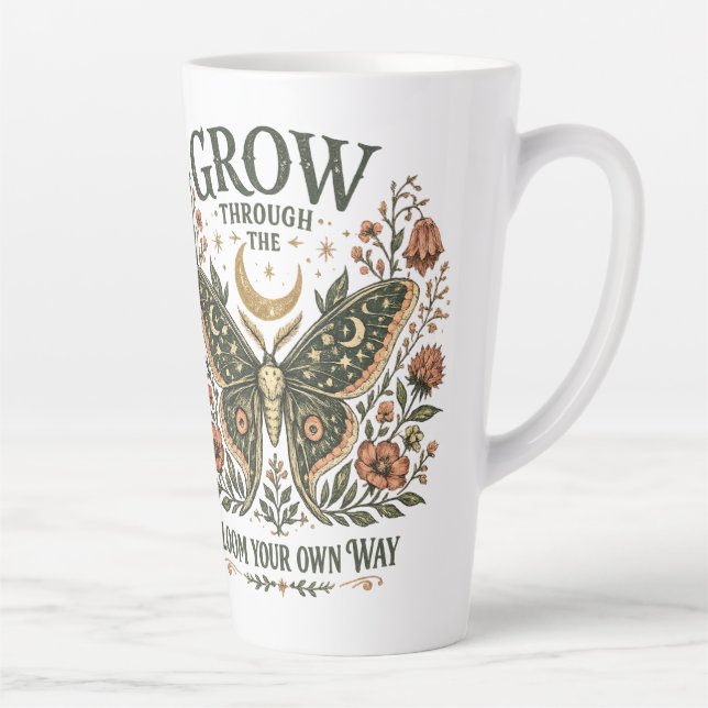 Celestial Moth Floral Sticker Latte Mug (Right)