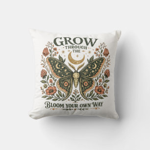 Celestial Moth Floral Sticker Throw Pillow