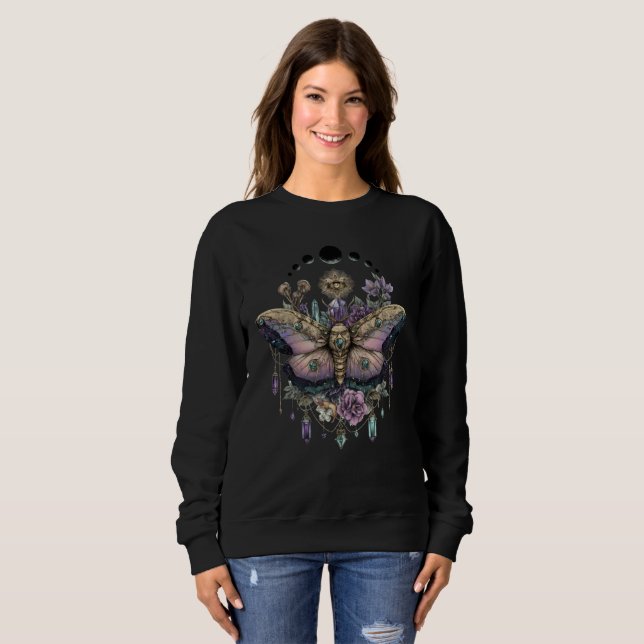 Celestial Moth Moon Phases Gothic Witch Sweatshirt (Devant entier)