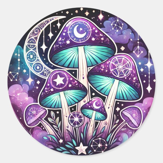 Celestial Mushroom Sticker with Mystical Accents | (Front)