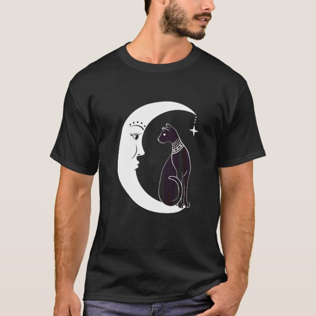 Celestial Mystical Black Cat Familiar Pagan Witchc T-Shirt (Front)