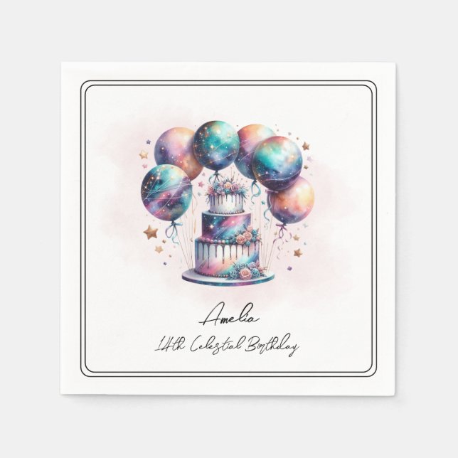 Celestial Mystical Cosmic Astrology Birthday Party Napkin (Front)