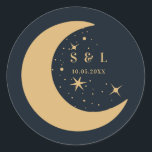 Celestial Mystical Elements Starsigns Envelope Classic Round Sticker<br><div class="desc">Designed to coordinate with our Celestial Mystic ollection,  this unique envelope seal sticker features gorgeous gold celestial elements on a dark navy background. For more advanced customisation of this design,  e.g. changing layout,  font or text size please click the "CUSTOMIZE" button above. Please contact me for any questions!</div>