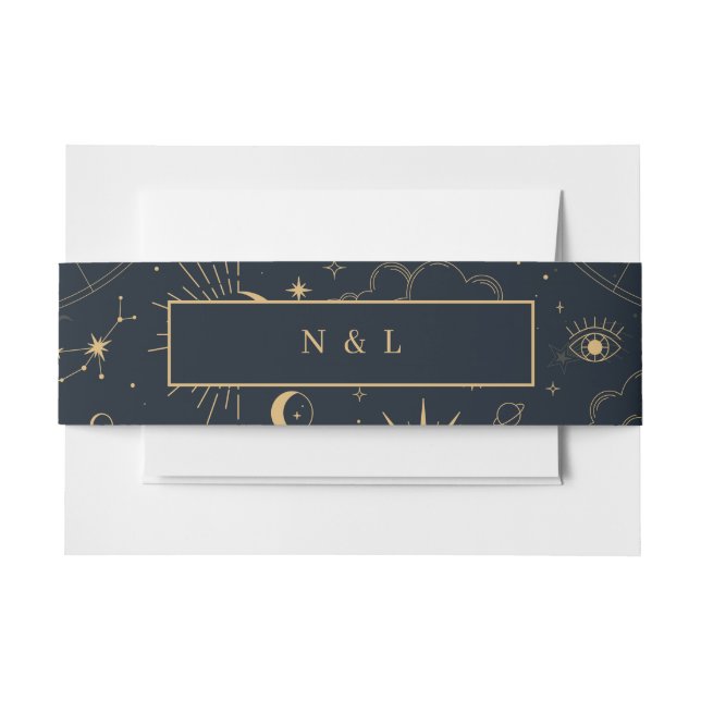 Celestial Mystical Elements Starsigns Invitation Belly Band (Front Example)