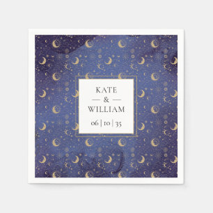 Celestial Mystical Gold Moons And Stars Wedding Napkin