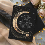 Celestial Mystical Moon Starry Night Boho Wedding Invitation<br><div class="desc">This wedding invitation sets the enchanting tone for your cosmic-themed celebration, whether it's "Under the Stars, " "Written in the Stars, " or "To the Moon and Back." Its design features a starry night sky that evokes the wonder of mysterious planets, distant galaxies, and far-off constellations, all through a bohemian...</div>