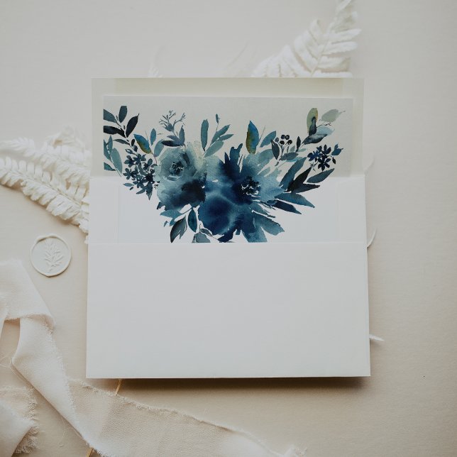 Celestial Navy Blue Floral Wedding Invitation Envelope (Creator Uploaded)