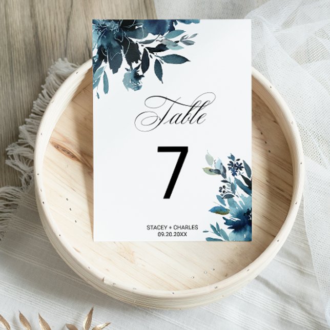 Celestial Navy Blue Floral Wedding Table Number (Creator Uploaded)