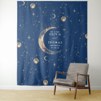 Celestial Navy Blue Gold Mystical Wedding Backdrop