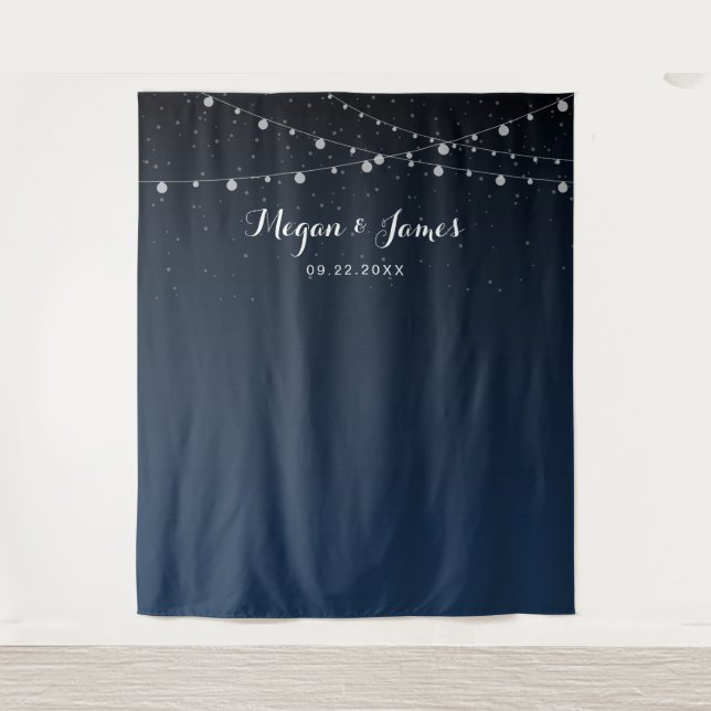 Celestial Navy Blue Starry Night Wedding Backdrop Tapestry (Front)