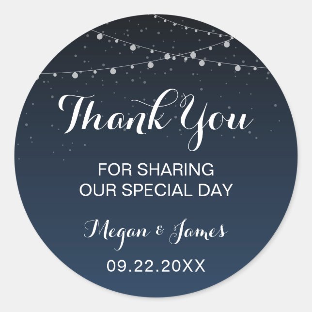 Celestial Navy Blue Starry Night Wedding Favour Classic Round Sticker (Front)