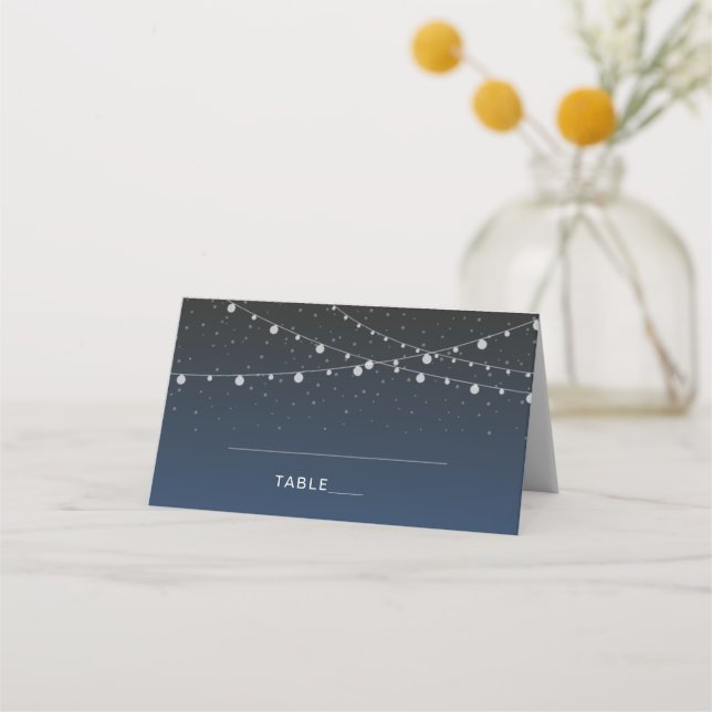 Celestial Navy Blue Starry Night Wedding Place Card (Front)