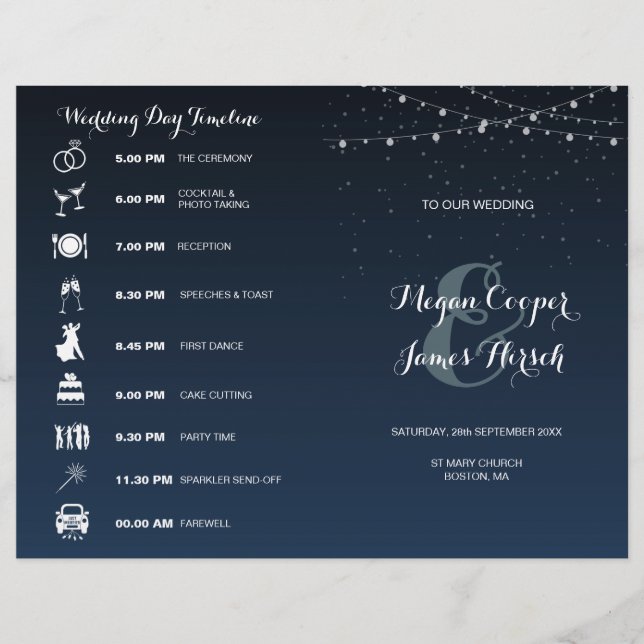 Celestial Navy Blue Starry Night Wedding Program (Front)