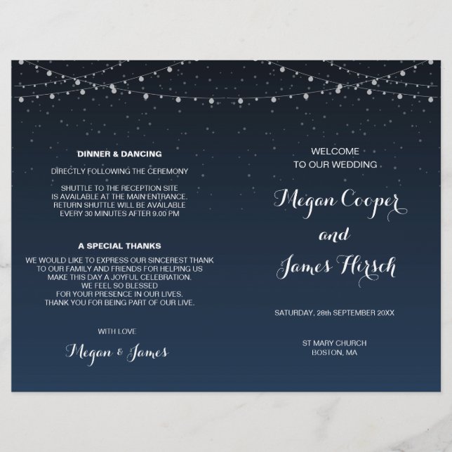Celestial Navy Blue Starry Night Wedding Program (Front)