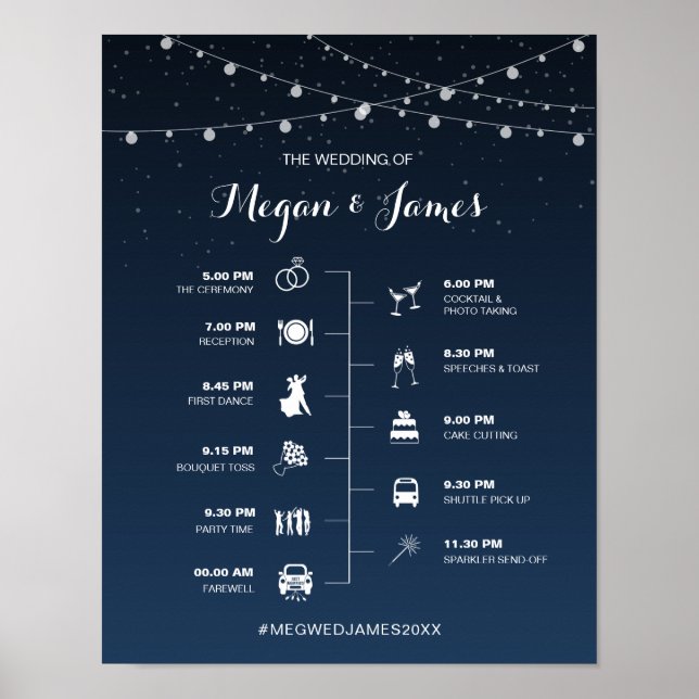 Celestial Navy Blue Starry Night Wedding Timeline Poster (Front)