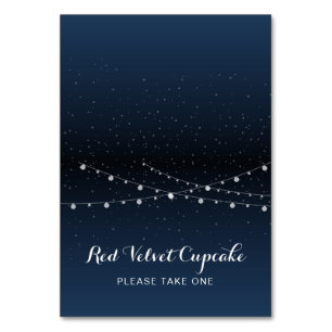 Celestial Navy Blue Stars Night Wedding Food Label Table Number