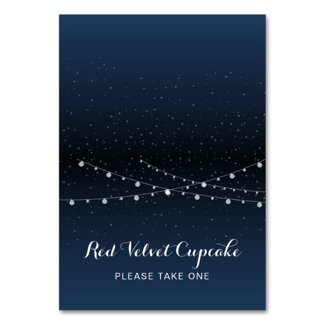 Celestial Navy Blue Stars Night Wedding Food Label Table Number (Front)