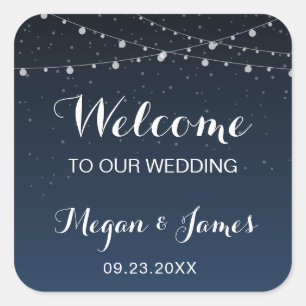 Celestial Navy Blue Stars Welcome Bag Square Sticker