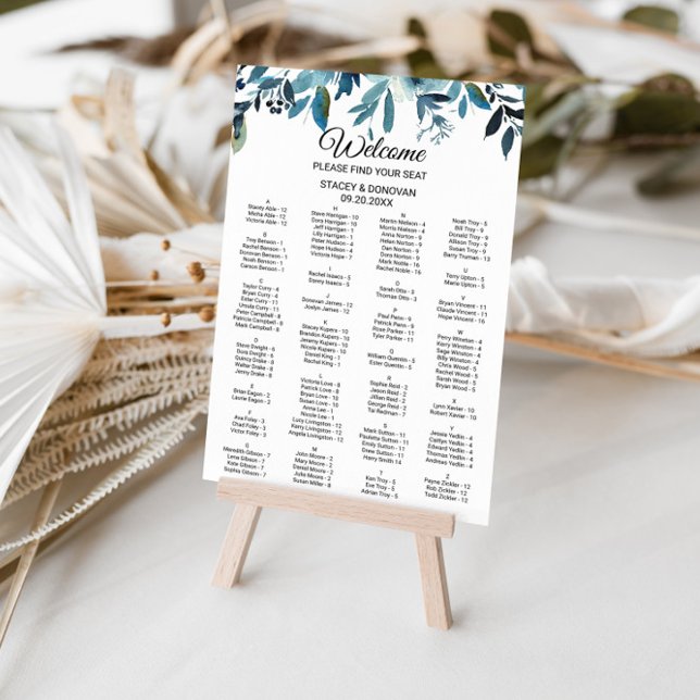 Celestial Navy Floral Alphabetical Seating Chart (Creator Uploaded)